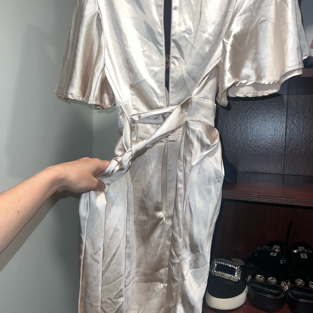 Selfie Leslie Satin Wrap Dress – Champagne – NWT (Size S)